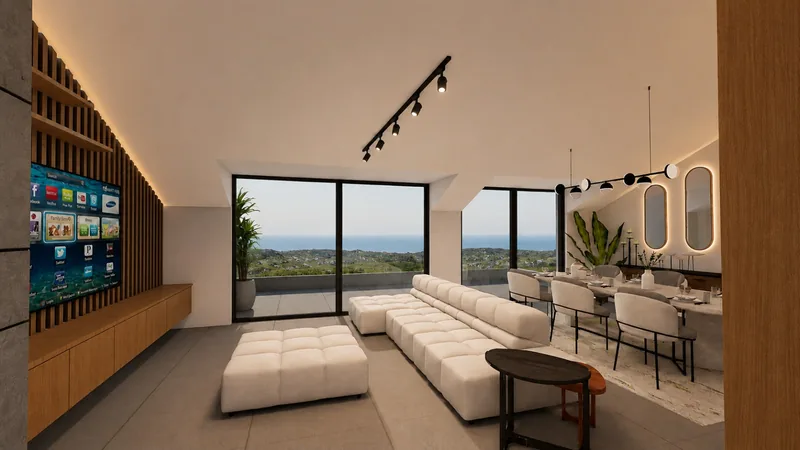 Roof residence living room by day, sea view
